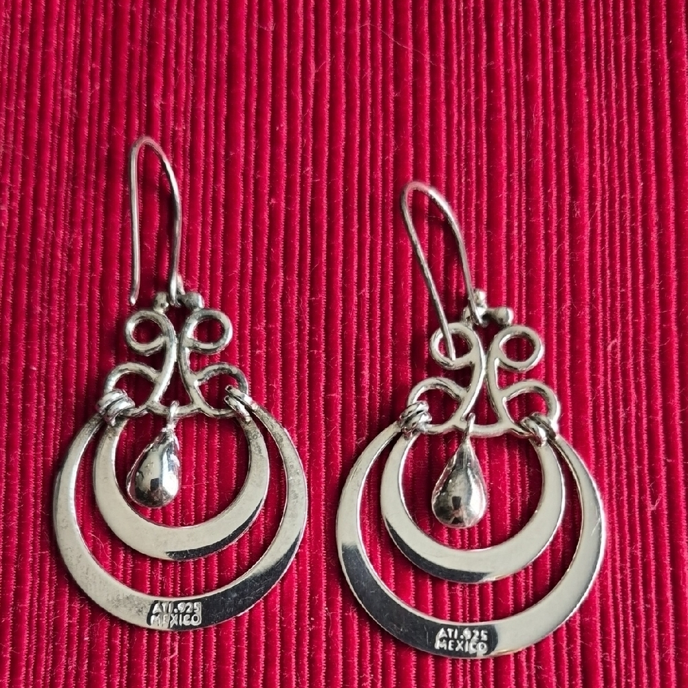 Vintage Mexico 925 Elegant Sterling Silver Dangle Earrings - Picture 3 of 6